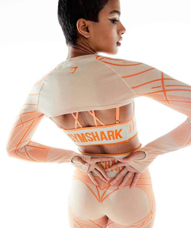 Bluzy Gymshark Wtflex Linear Seamless Long Sleeve Shrug Damskie Pomarańczowe | PL 875VFM